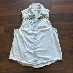 Mudd Y2K Denim Snap Closure Sleeveless Top Blue Medium